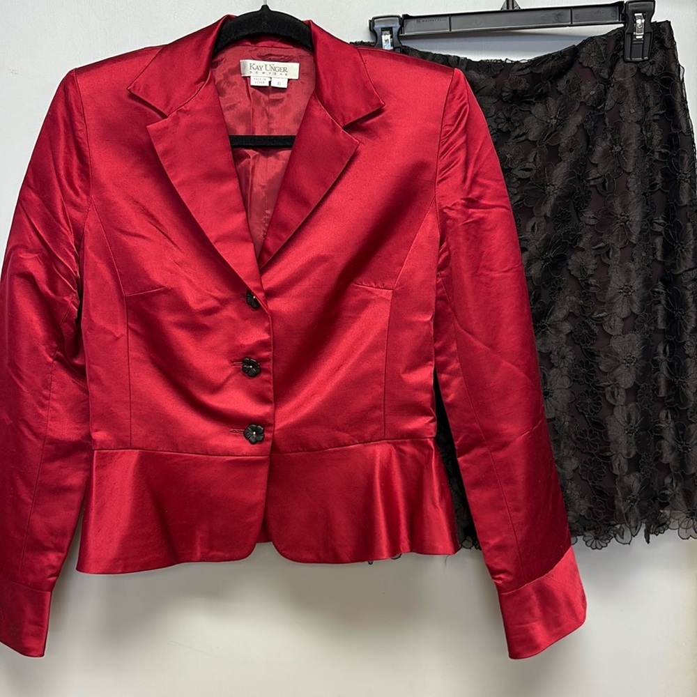 Kay Unger Women’s 2 Piece Silk Blazer and Skirt Set Size 6